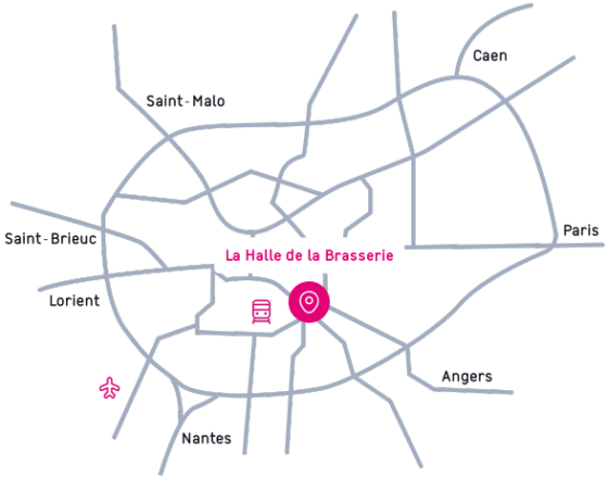 Carte illustrative de rennes indiquant la localisation de la Halle de La Brasserie