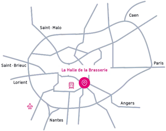 Carte illustrative de rennes indiquant la localisation de la Halle de La Brasserie